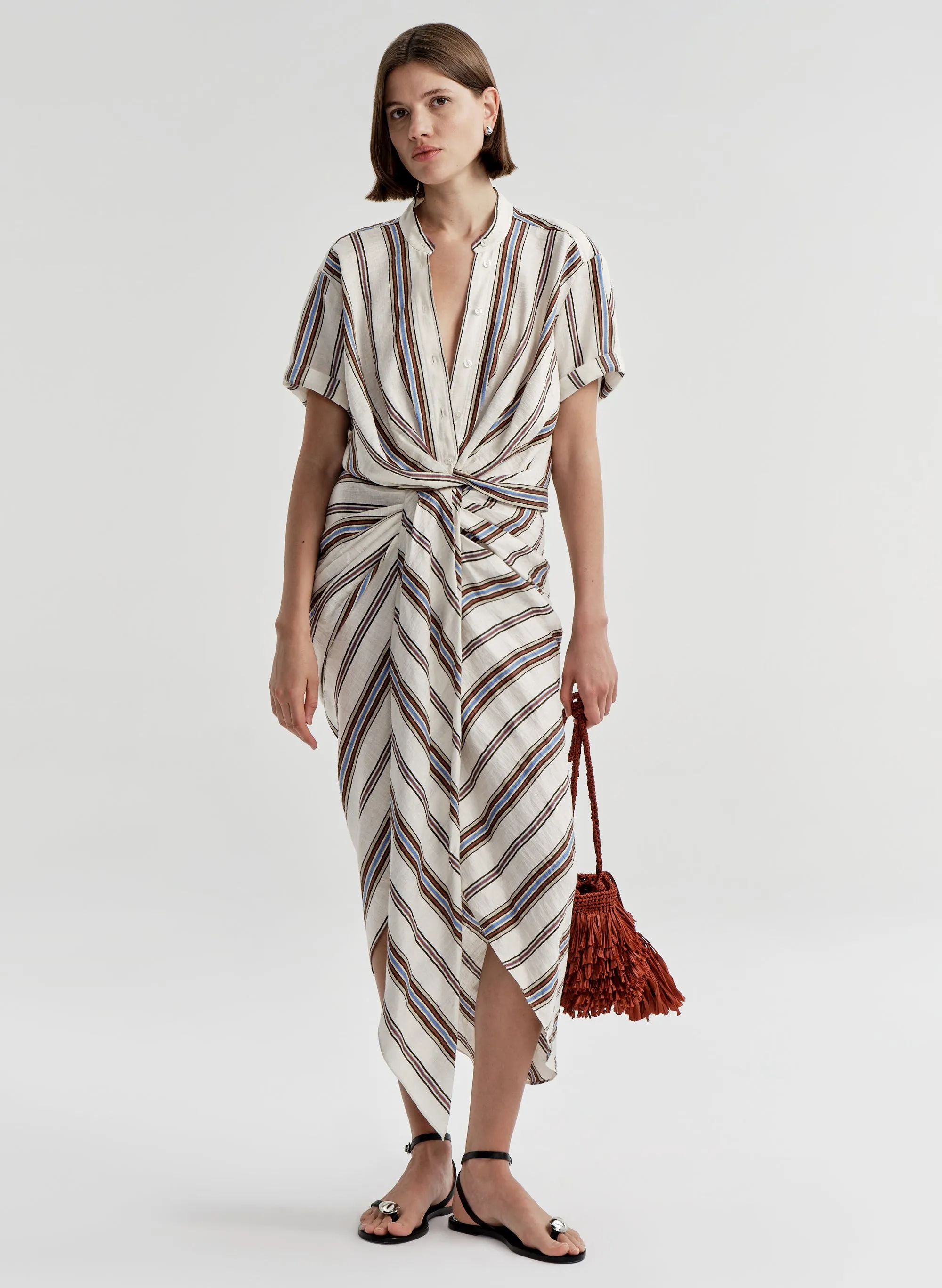 Rhodes Striped Linen Midi Skirt sold by A.L.C.