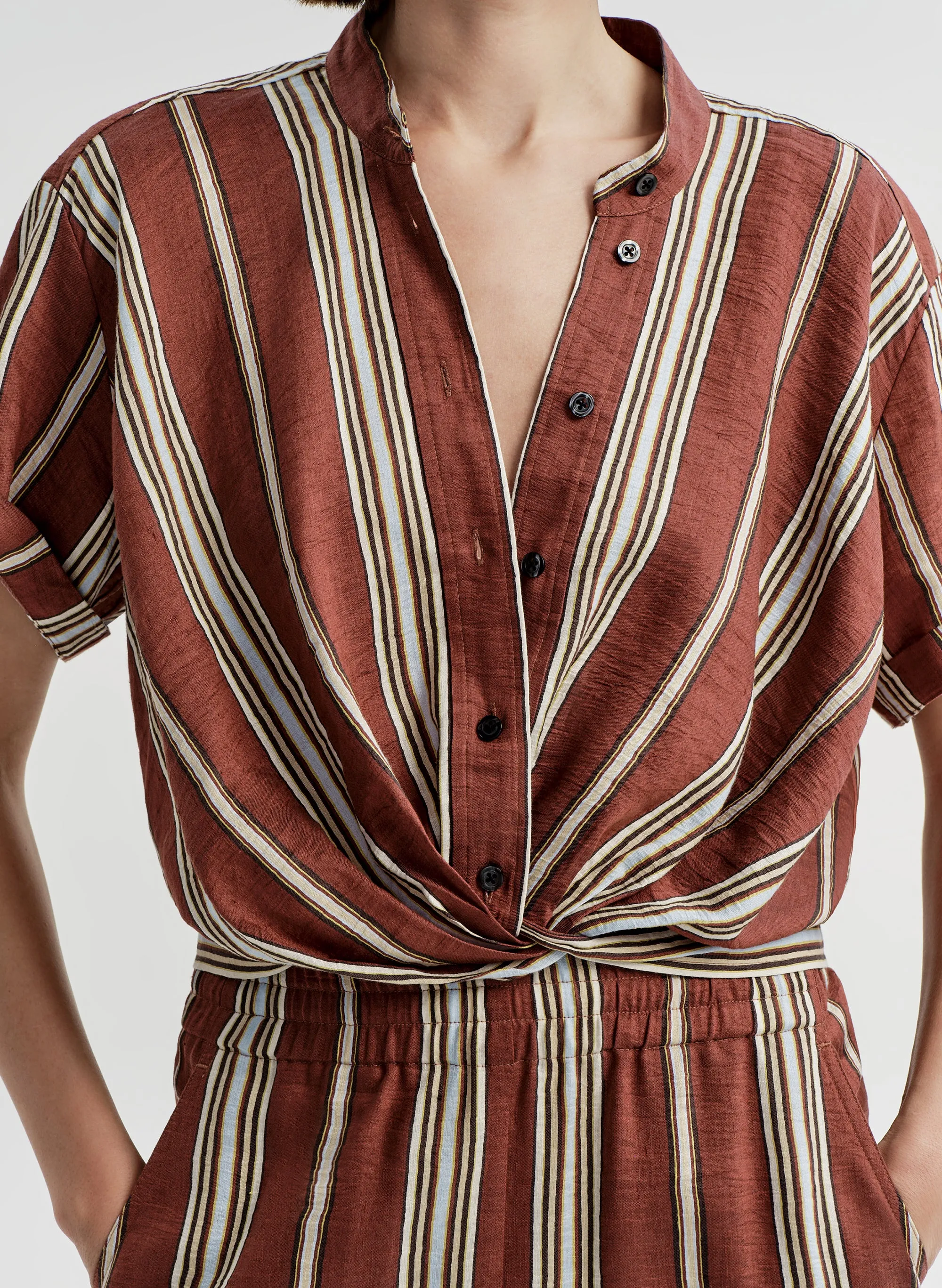 Leonore Short Sleeve Striped Linen Shirt sold by A.L.C. product image thumbnail 2