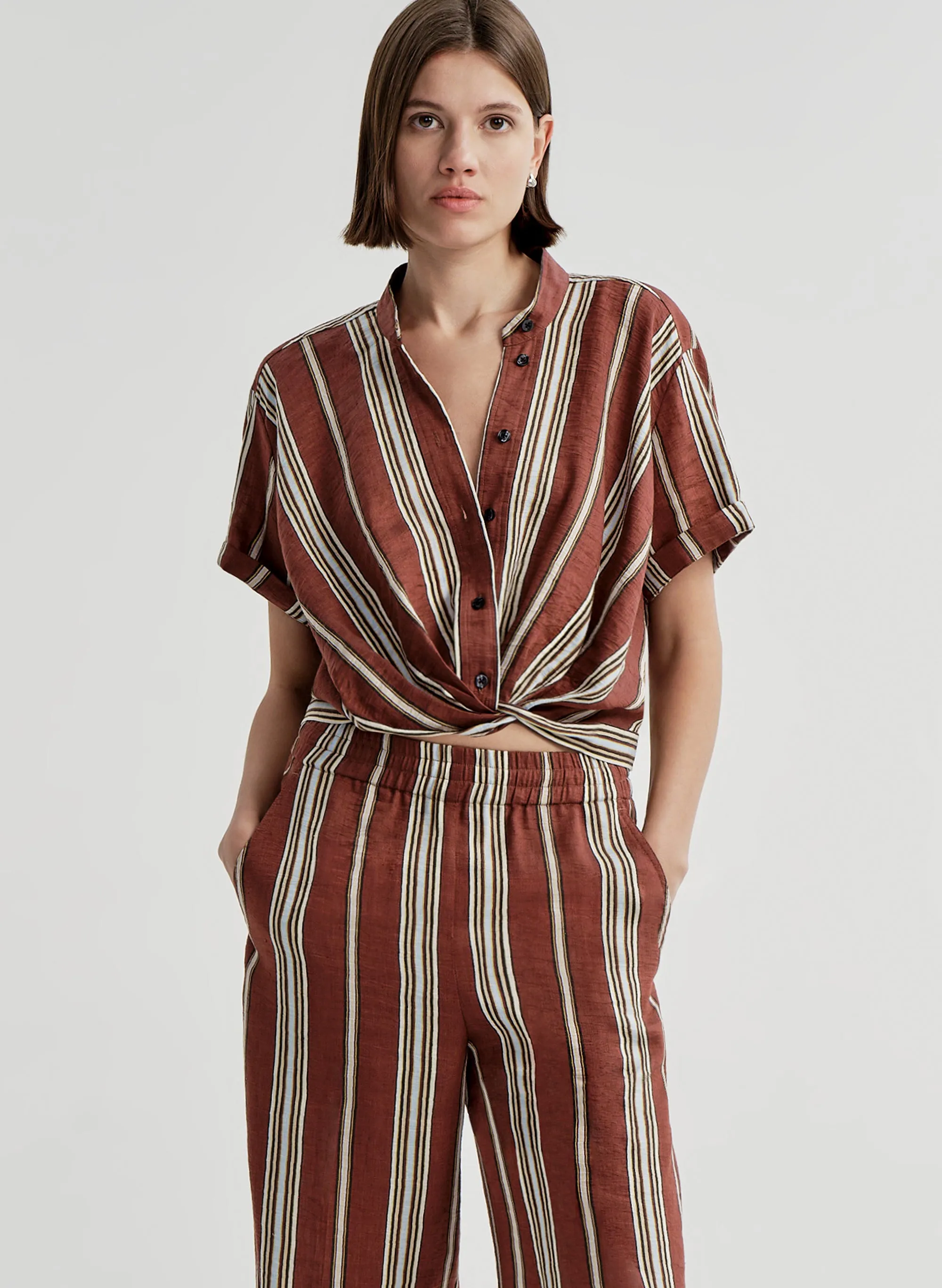 Leonore Short Sleeve Striped Linen Shirt sold by A.L.C.