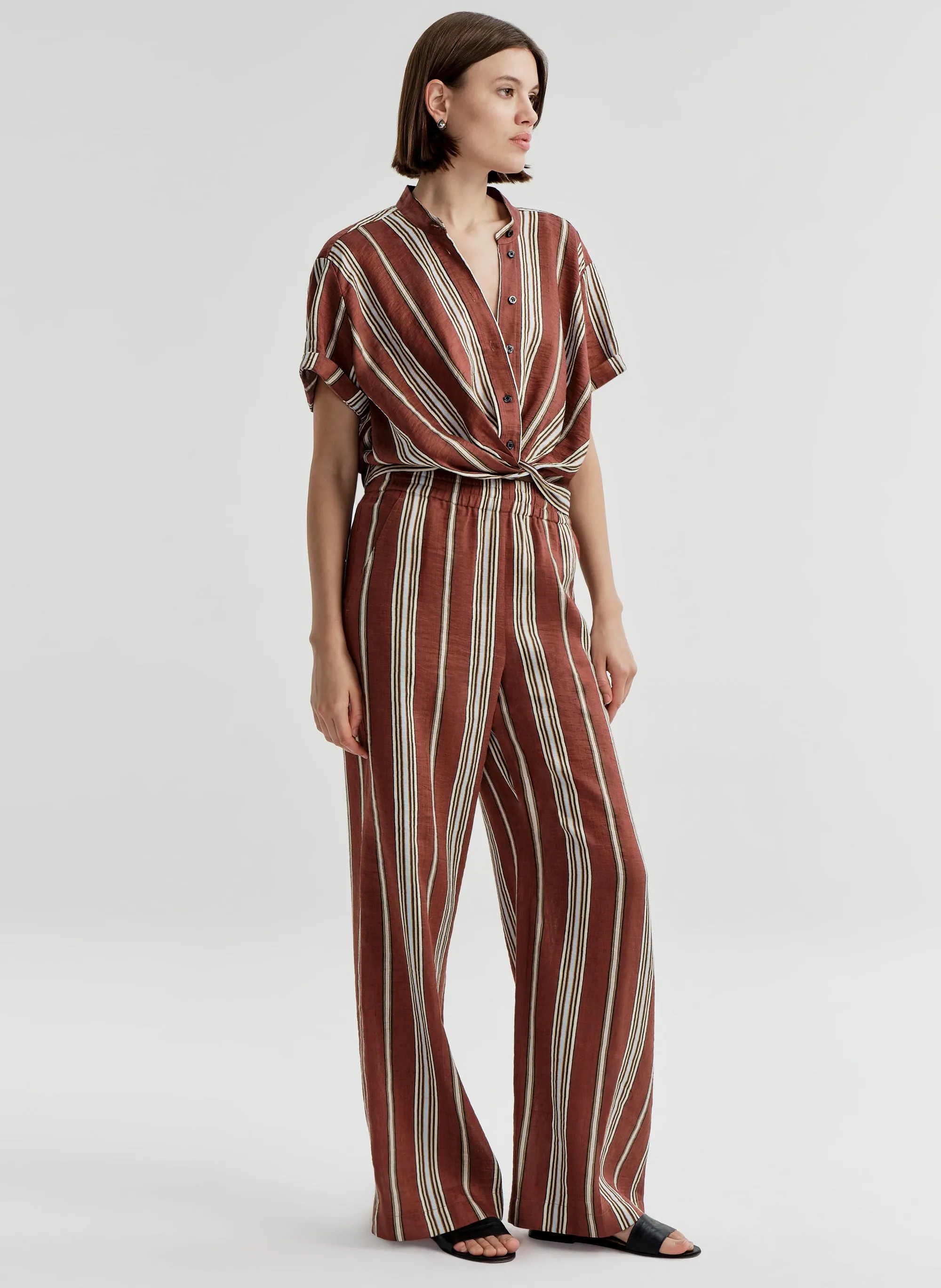 Leonore Short Sleeve Striped Linen Shirt sold by A.L.C. product image thumbnail 3