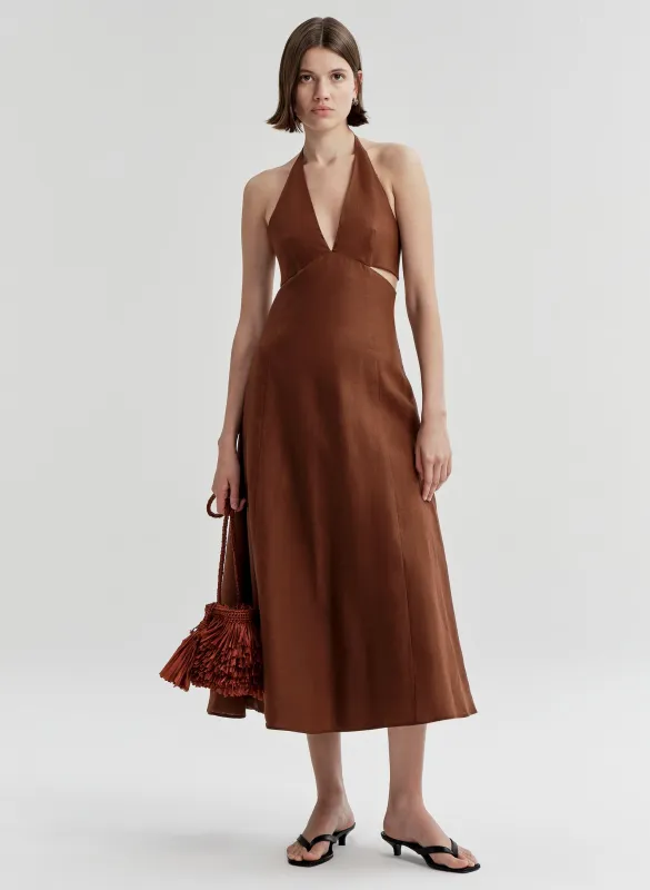 Evelena Tie-Back Linen Midi Dress made by A.L.C.