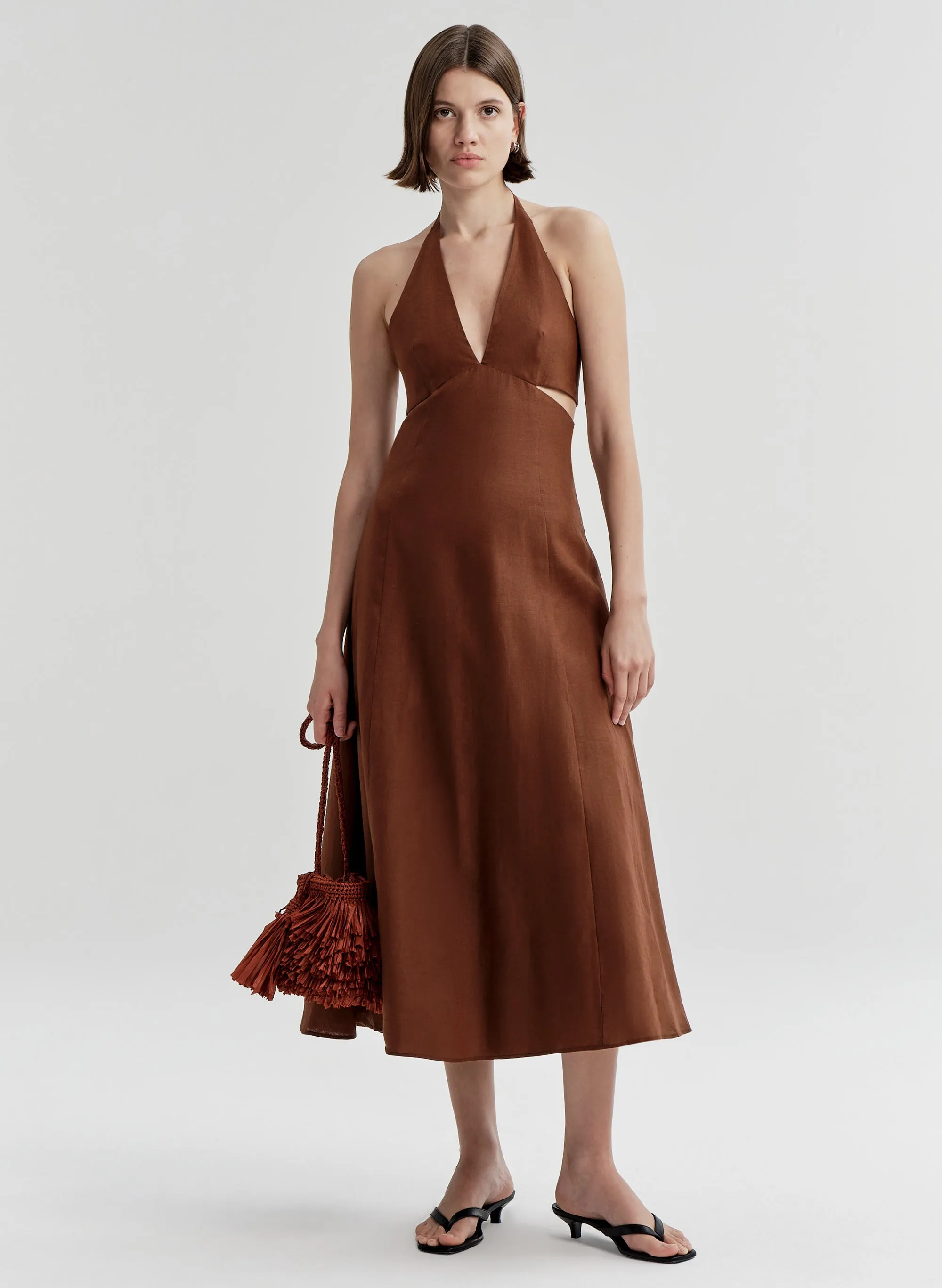 Evelena Tie-Back Linen Midi Dress sold by A.L.C.