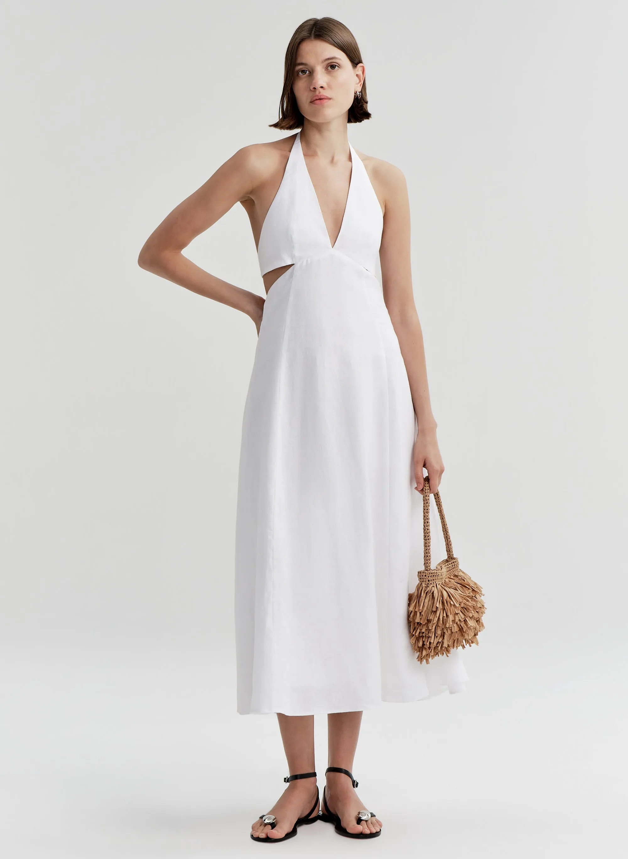 Evelena Tie-Back Linen Midi Dress sold by A.L.C.