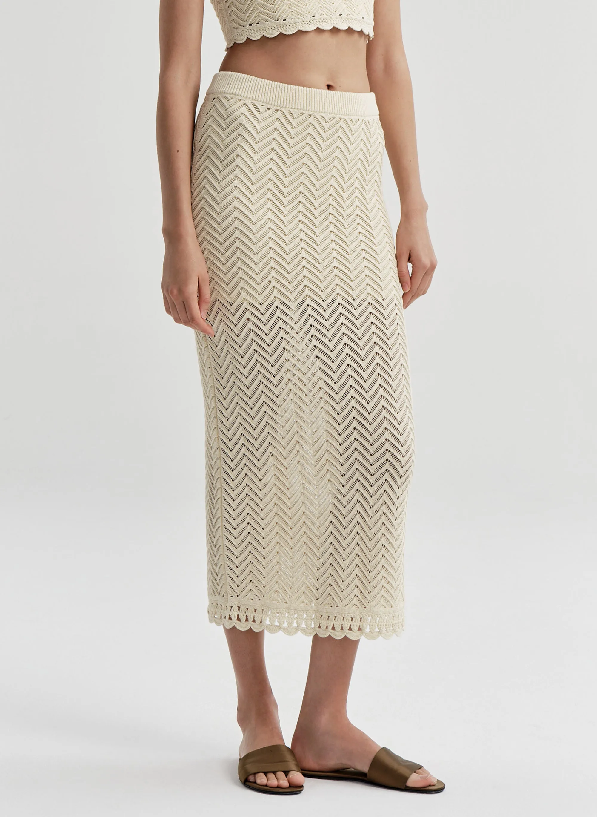 Siesta Cotton Crochet Knit Midi Skirt sold by A.L.C. product image thumbnail 3