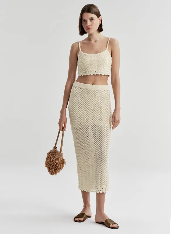 Siesta Cotton Crochet Knit Midi Skirt made by A.L.C.