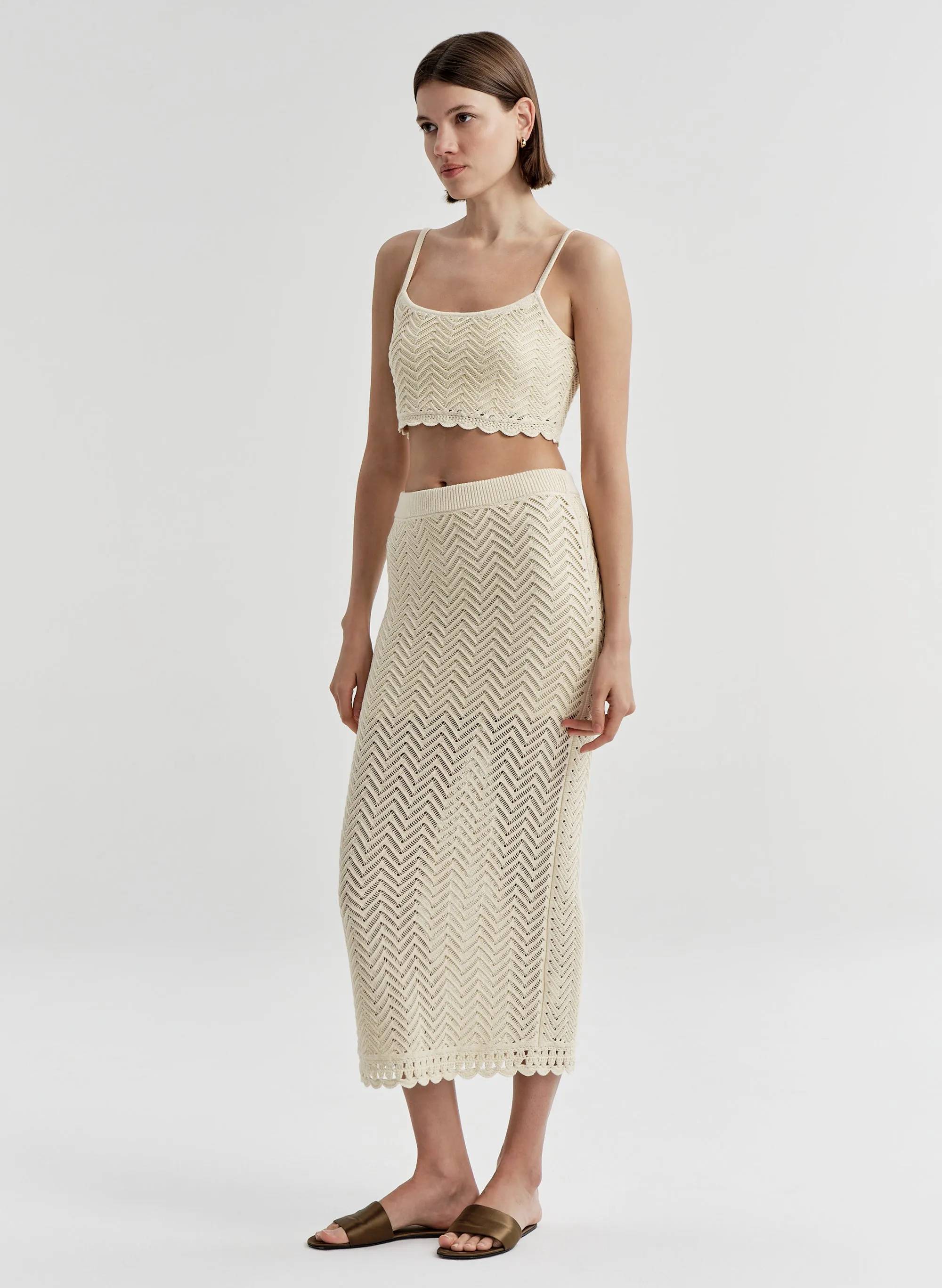 Siesta Cotton Crochet Knit Midi Skirt sold by A.L.C. product image thumbnail 4