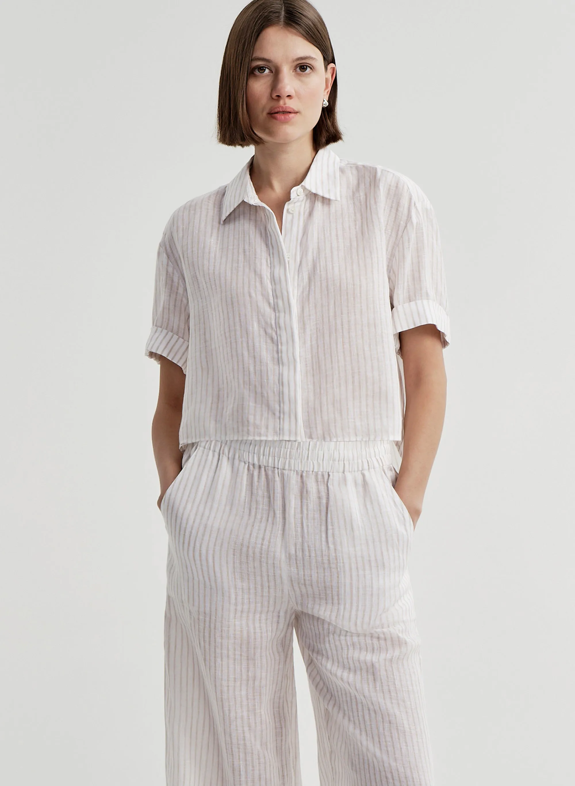 Mel Short Sleeve Linen Striped Shirt sold by A.L.C.