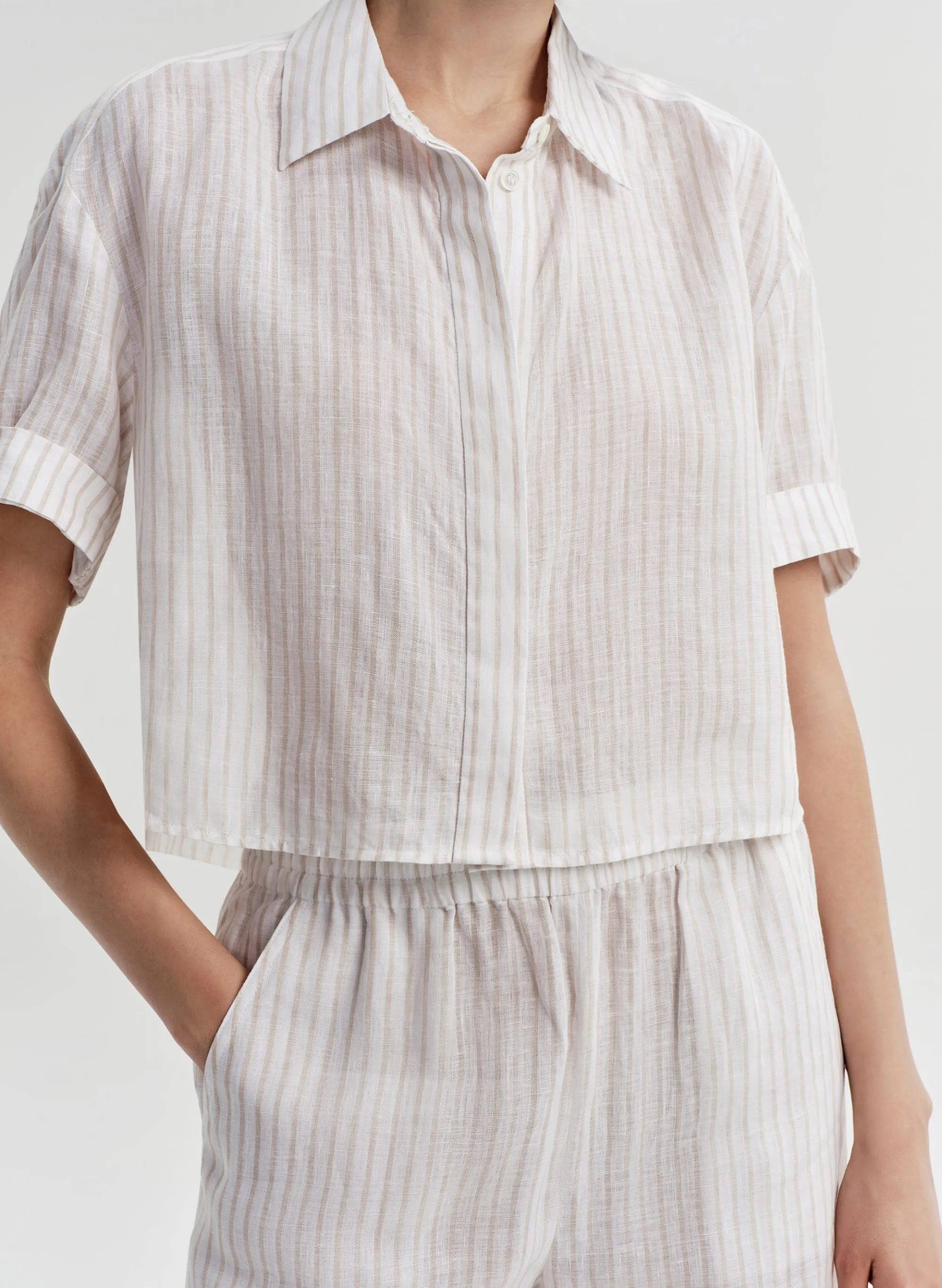 Mel Short Sleeve Linen Striped Shirt sold by A.L.C. product image thumbnail 2