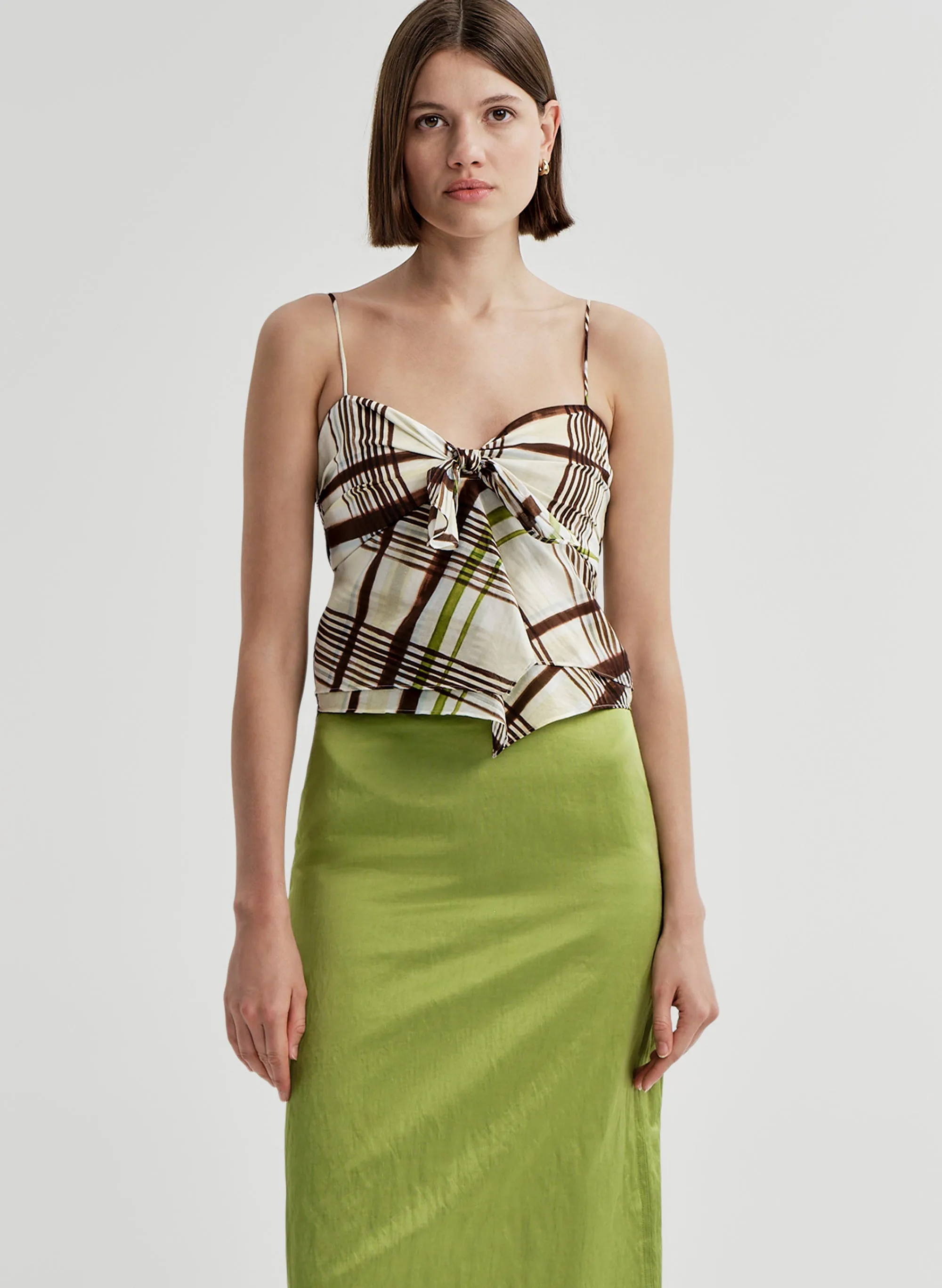 Hailey Plaid Cotton Tie Front Top sold by A.L.C.
