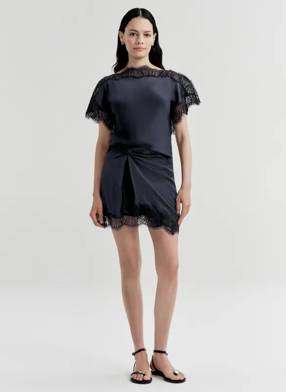 Dion Satin and Lace Mini Skirt made by A.L.C.