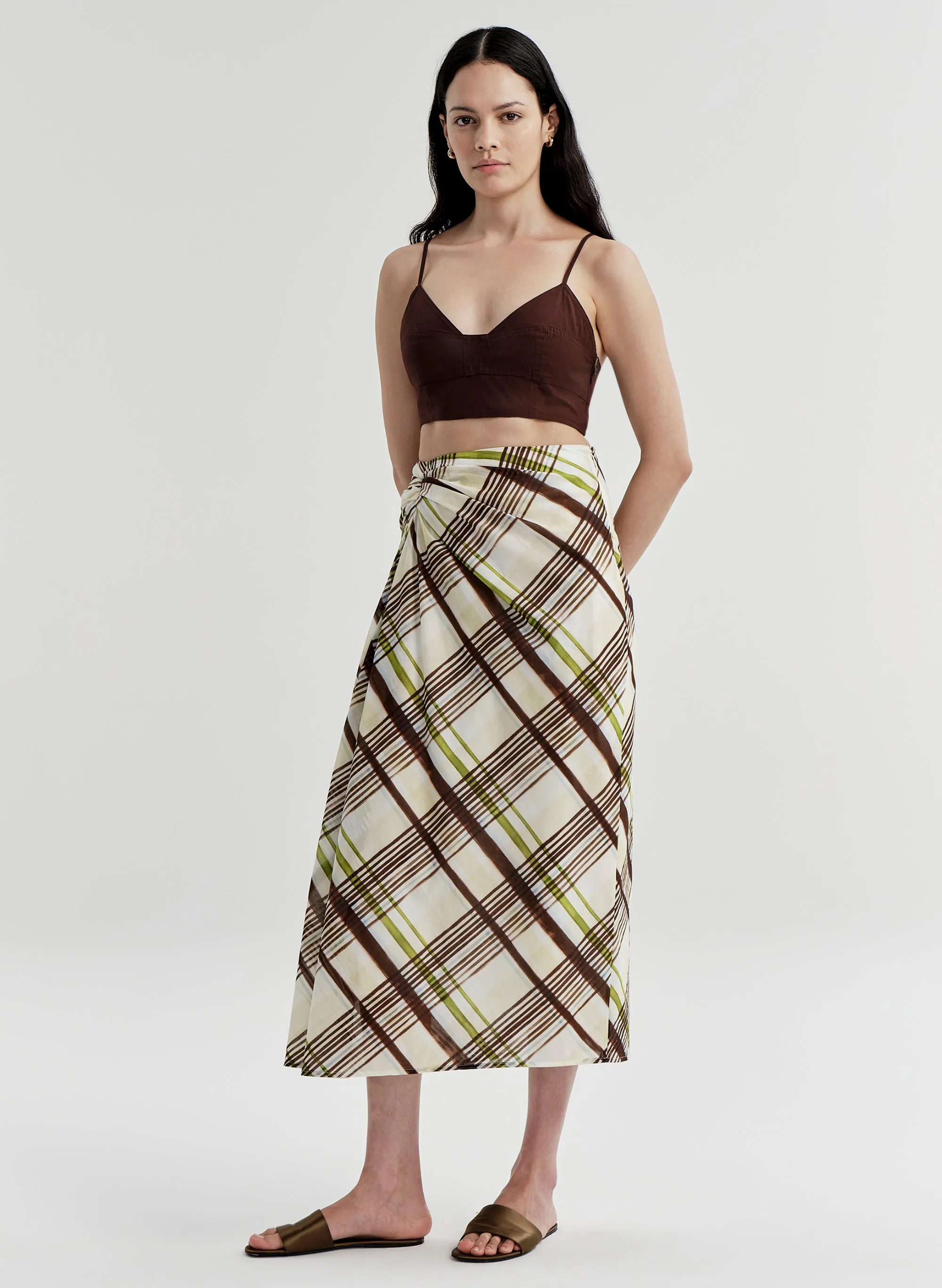 Jean Plaid Cotton Midi Skirt sold by A.L.C. product image thumbnail 5