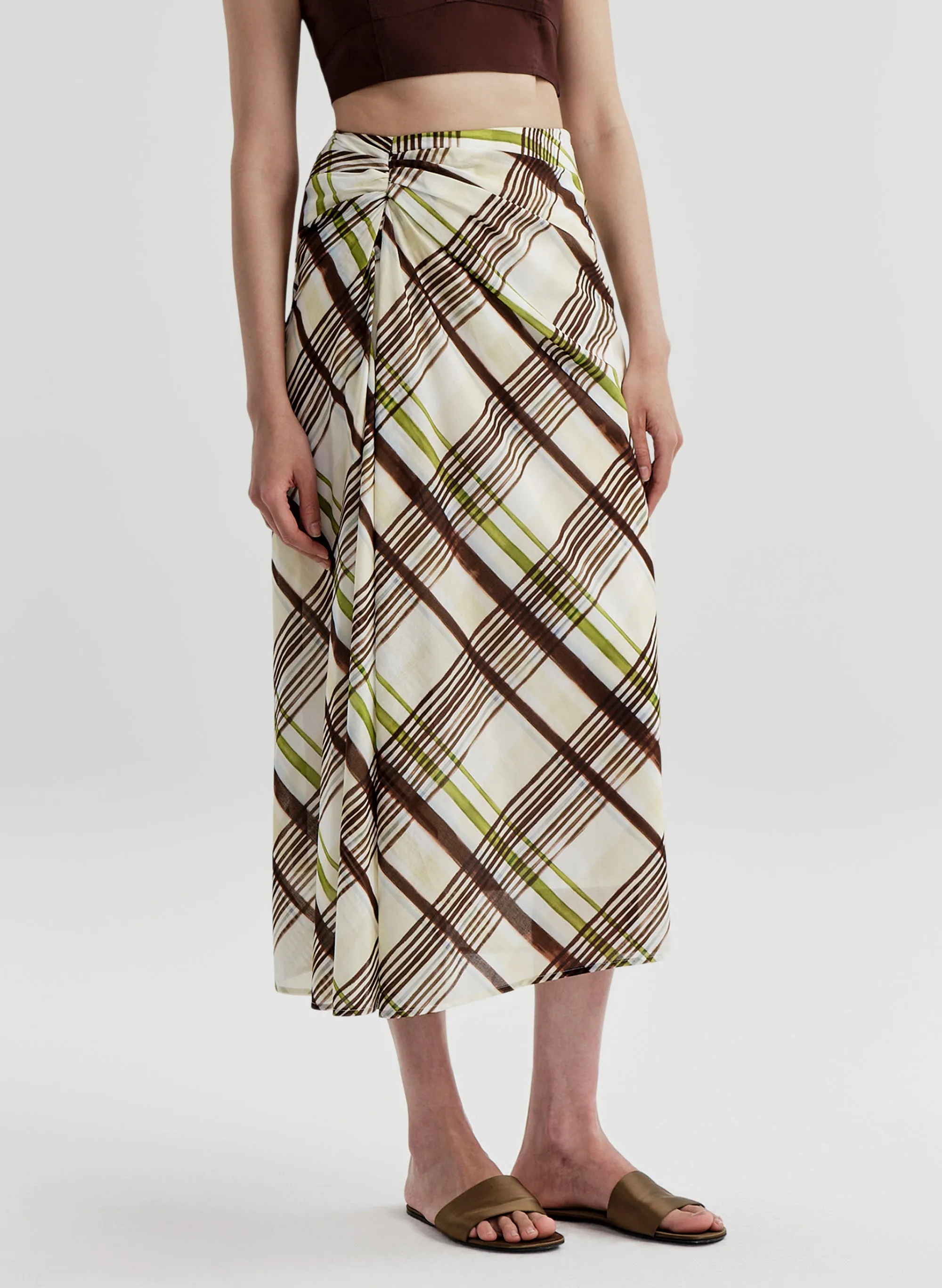 Jean Plaid Cotton Midi Skirt sold by A.L.C. product image thumbnail 4