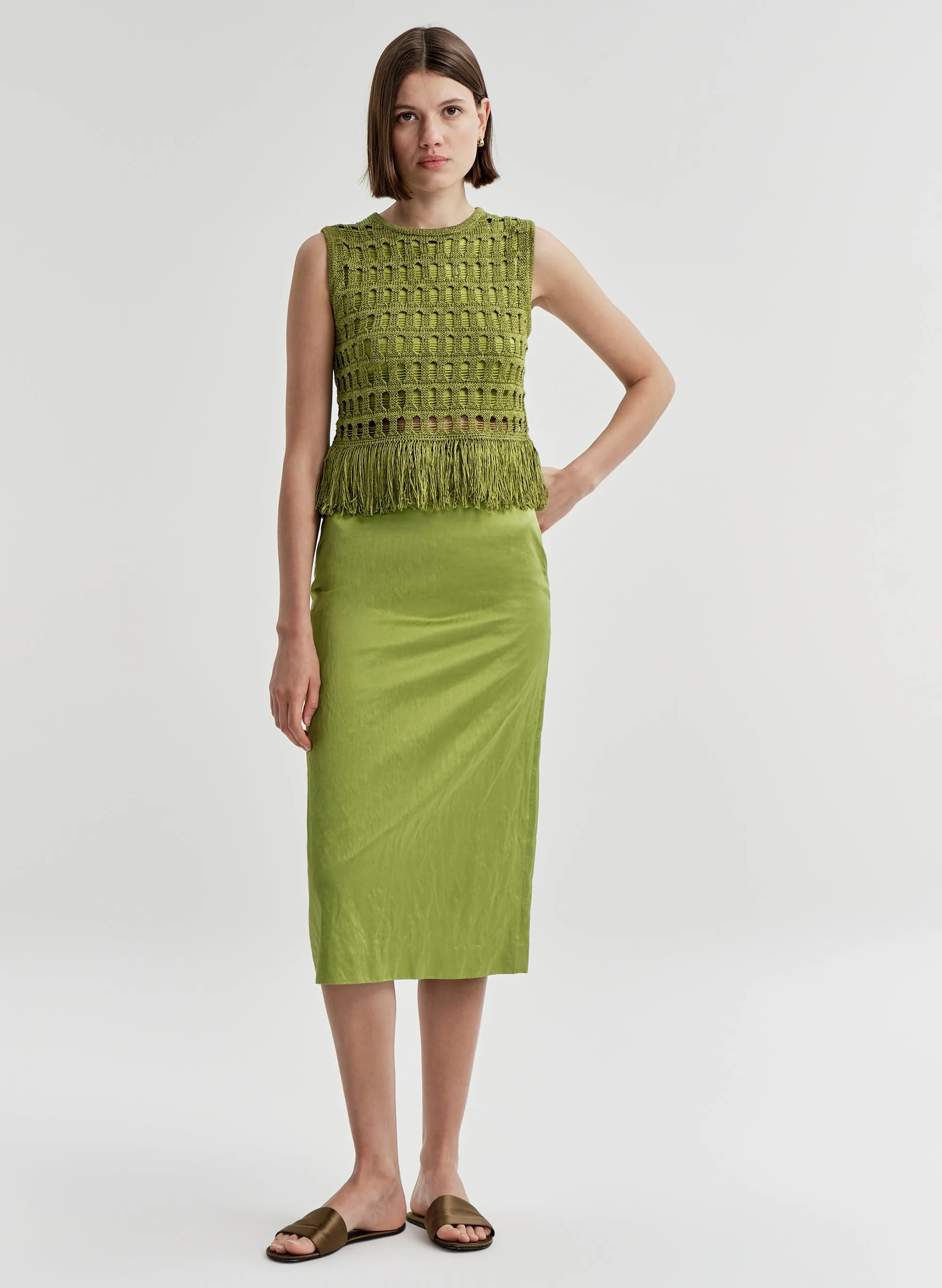 Phoebe Satin Midi Skirt sold by A.L.C.