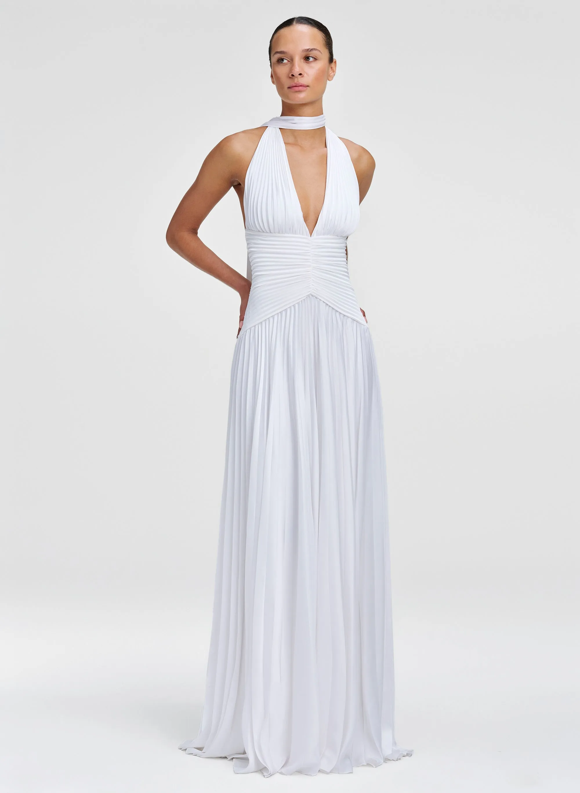 Sabine Scarf Tie Satin Pleated Gown sold by A.L.C. product image thumbnail 3