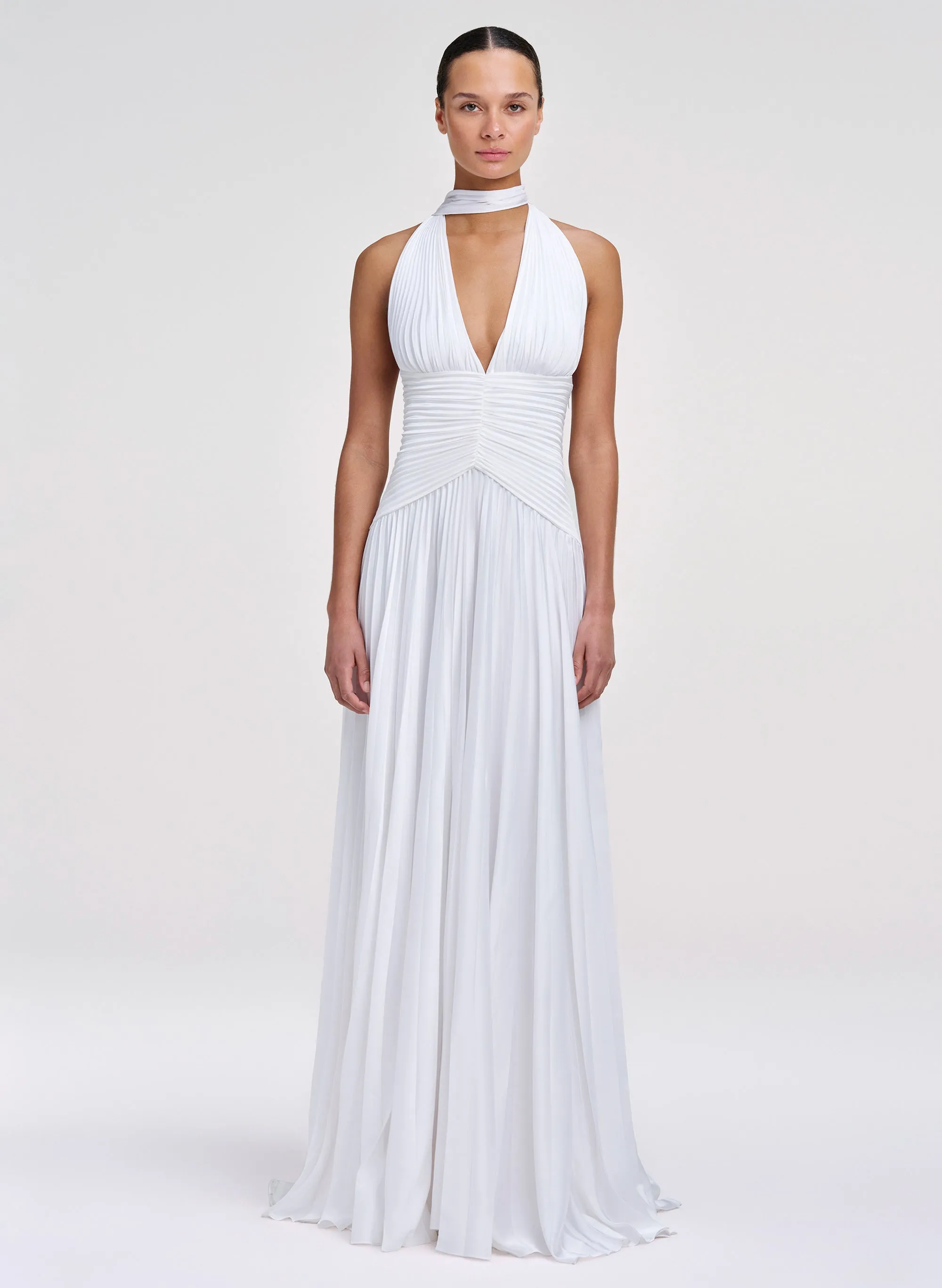 Sabine Scarf Tie Satin Pleated Gown sold by A.L.C.