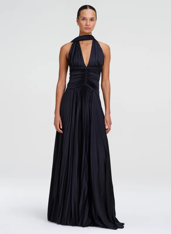 Sabine Scarf Tie Satin Pleated Gown made by A.L.C.