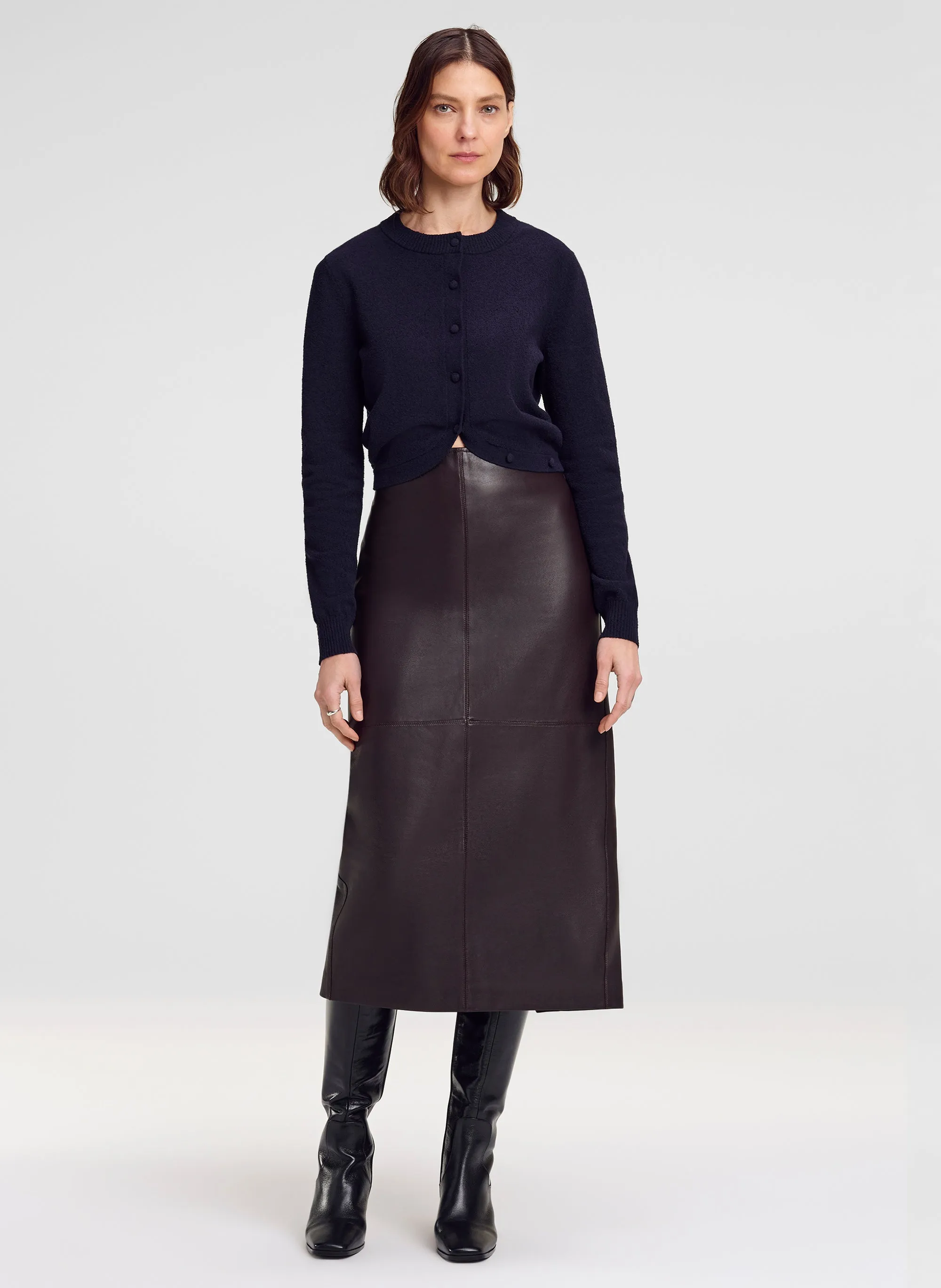 Marta Leather Midi Skirt sold by A.L.C.