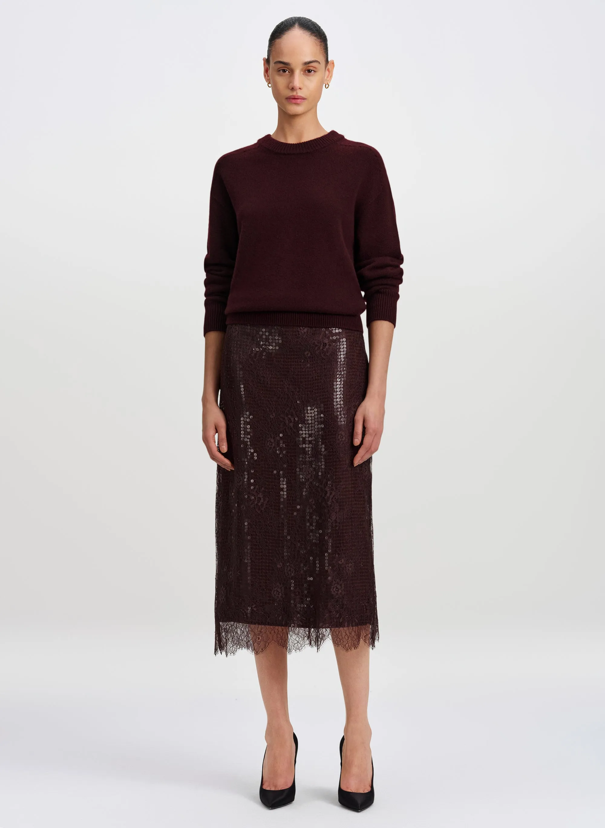 Ava Sequin and Lace Midi Skirt sold by A.L.C.