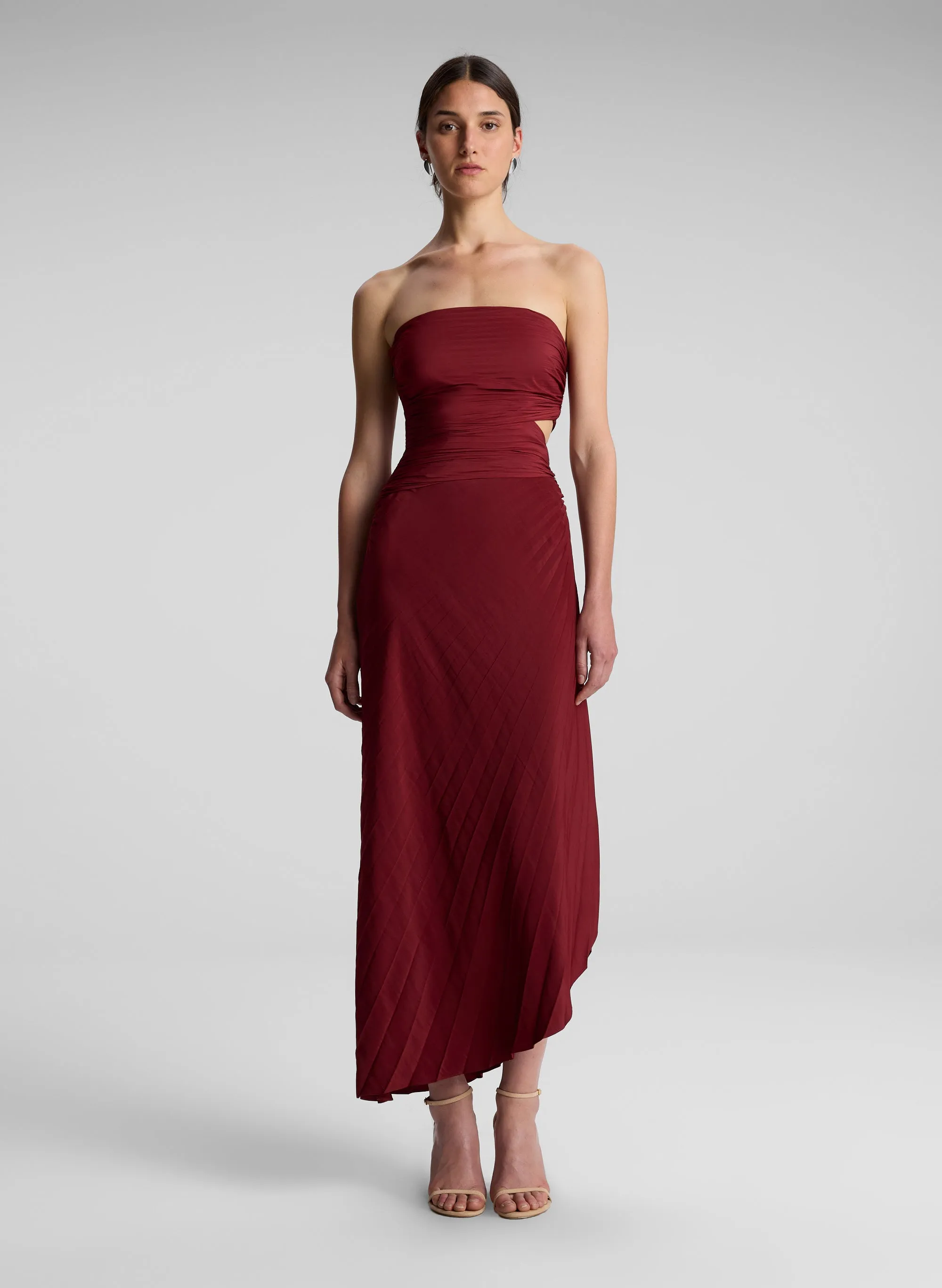 open lace back dress Aneesha Strapless Pleated Midi Dress