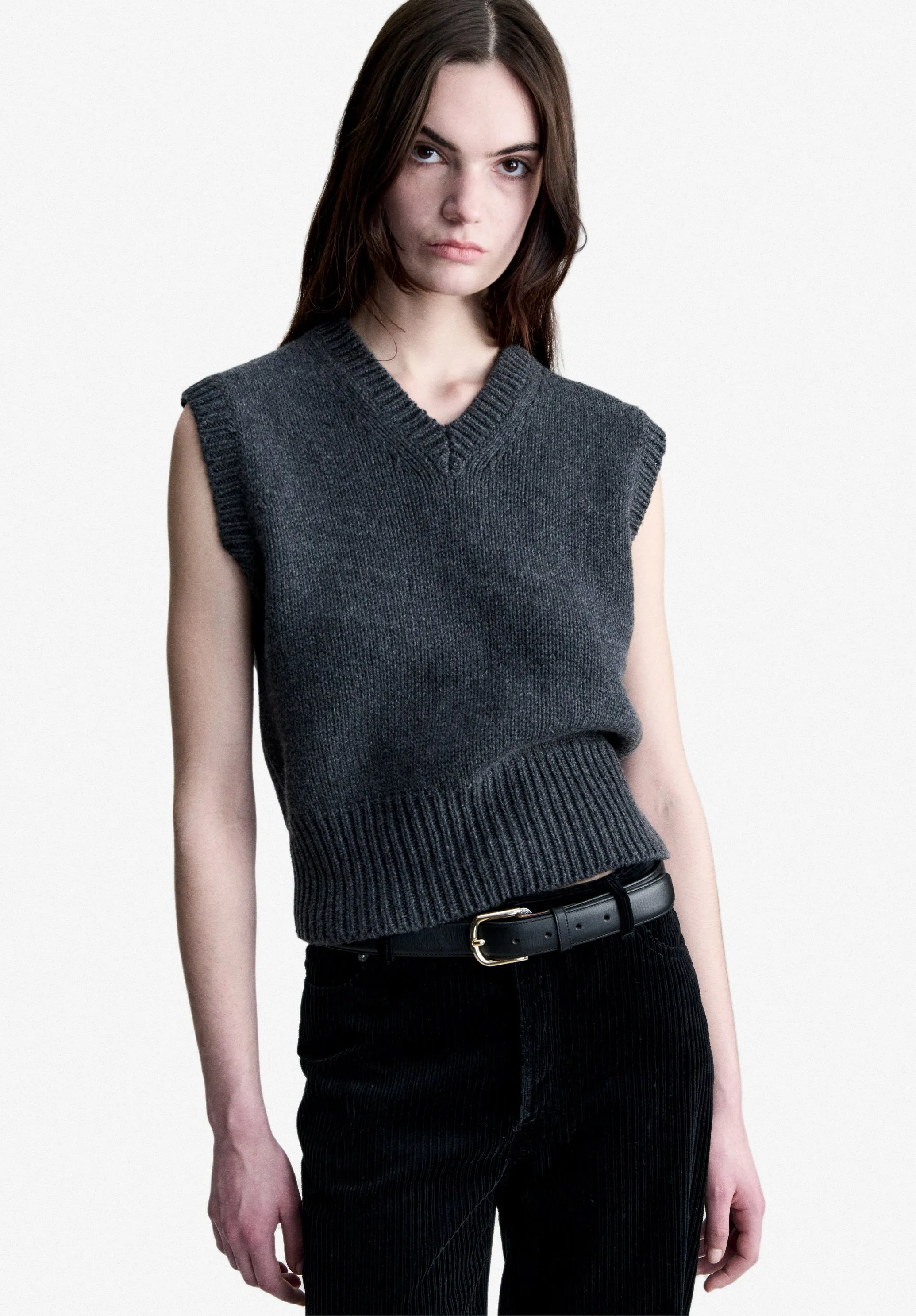 Vicky Sweater - Sleeveless charcoal gray wool sweater sold by A.P.C. product image thumbnail 4