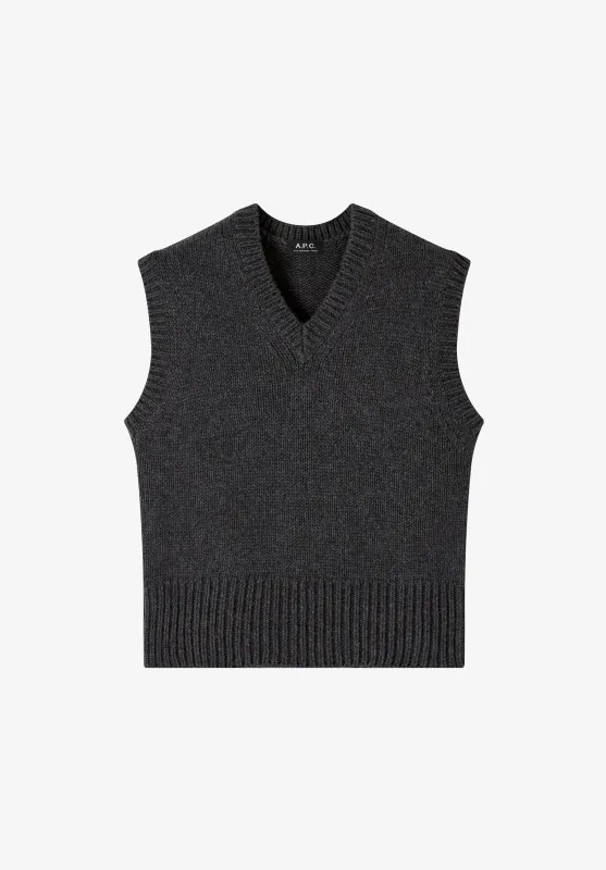 Vicky Sweater - Sleeveless charcoal gray wool sweater made by A.P.C.