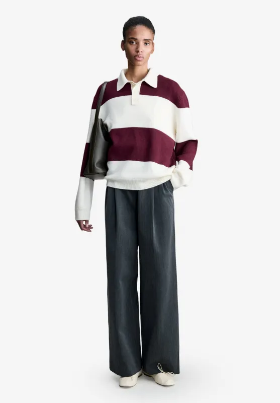 Luis Polo - White and burgundy wool rugby polo shirt made by A.P.C.