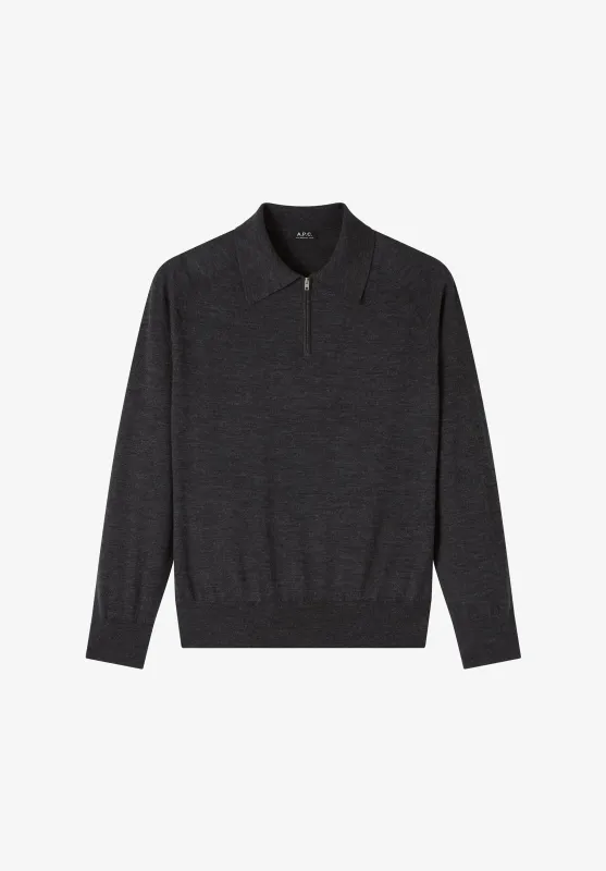 Marielle Polo - Long-sleeved gray wool polo shirt made by A.P.C.