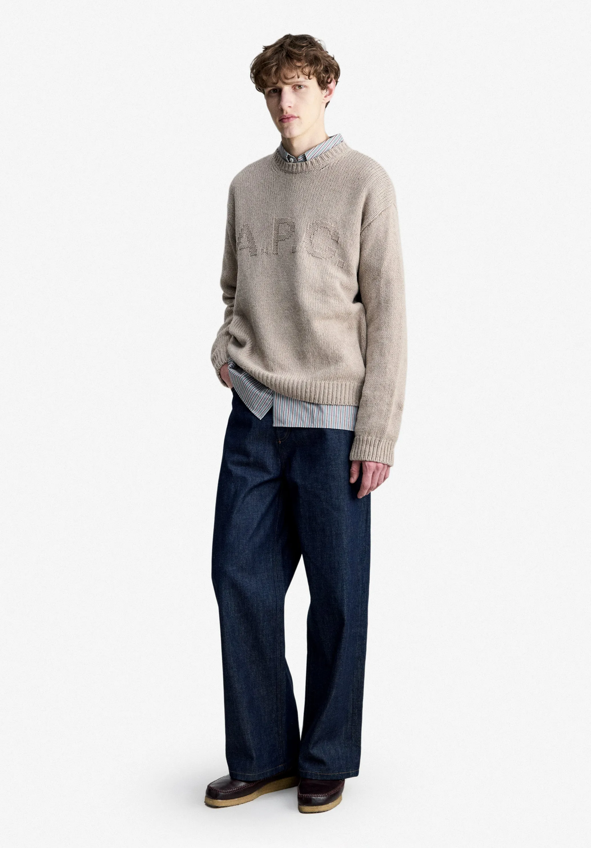 George Sweater - Taupe sweater with tone-on-tone A.P.C. logo sold by A.P.C. product image thumbnail 2