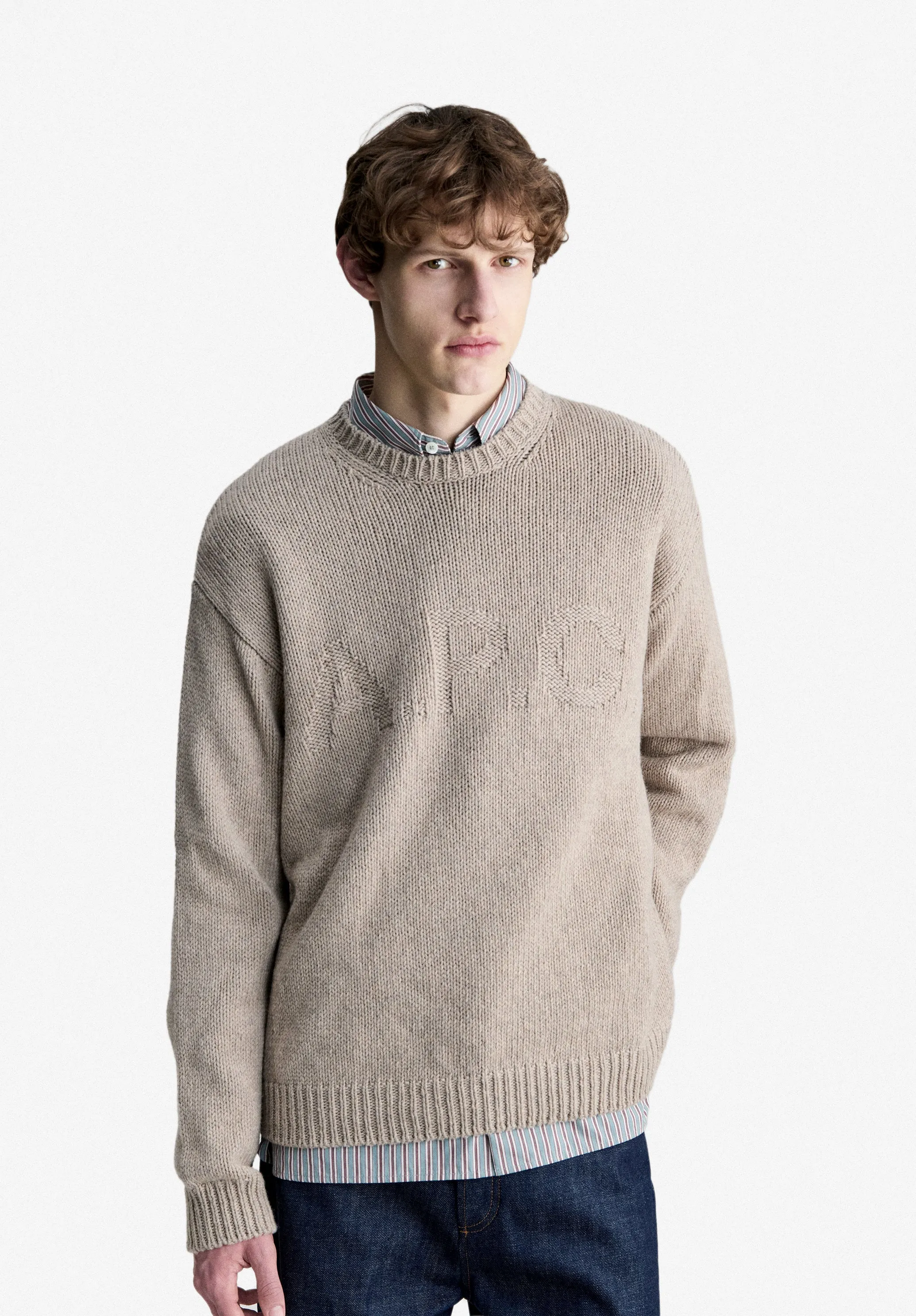 George Sweater - Taupe sweater with tone-on-tone A.P.C. logo sold by A.P.C. product image thumbnail 4