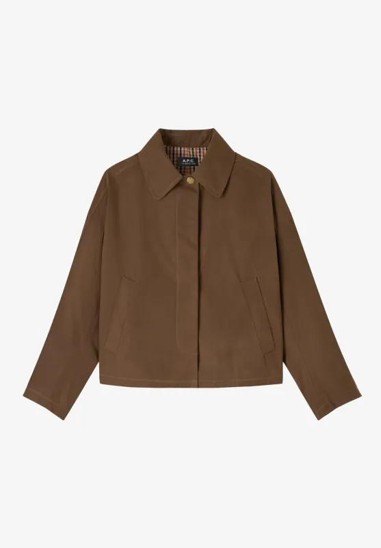 Becca Jacket - Khaki rain jacket in waxed cotton made by A.P.C.