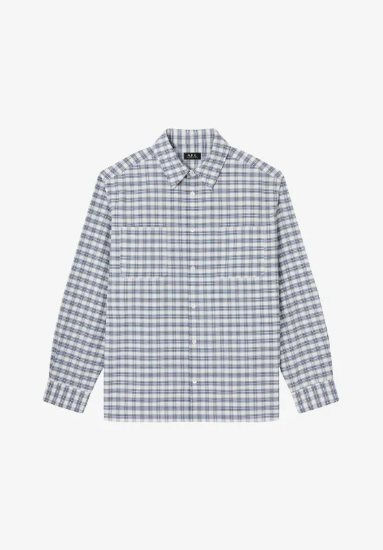Malcom Shirt - Ecru shirt with blue checks in organic cotton made by A.P.C.