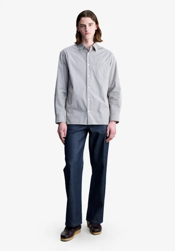 Malo Shirt - Loose-fit almond green striped shirt made by A.P.C.