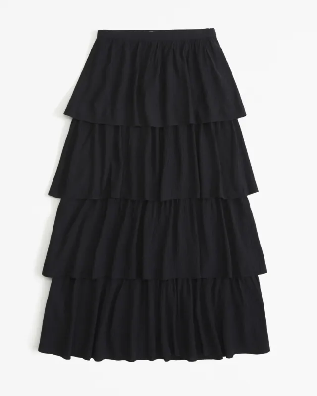 Tiered Crinkle Textured Maxi Skirt sold by Abercrombie & Fitch