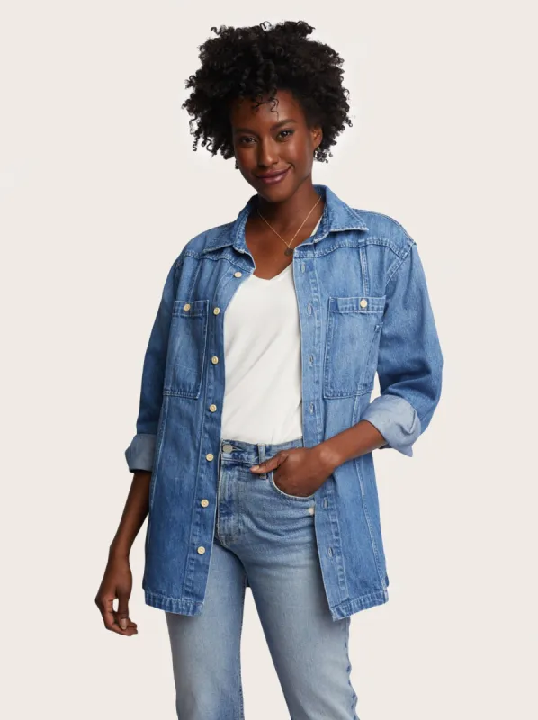 Joan Denim Shacket sold by Able