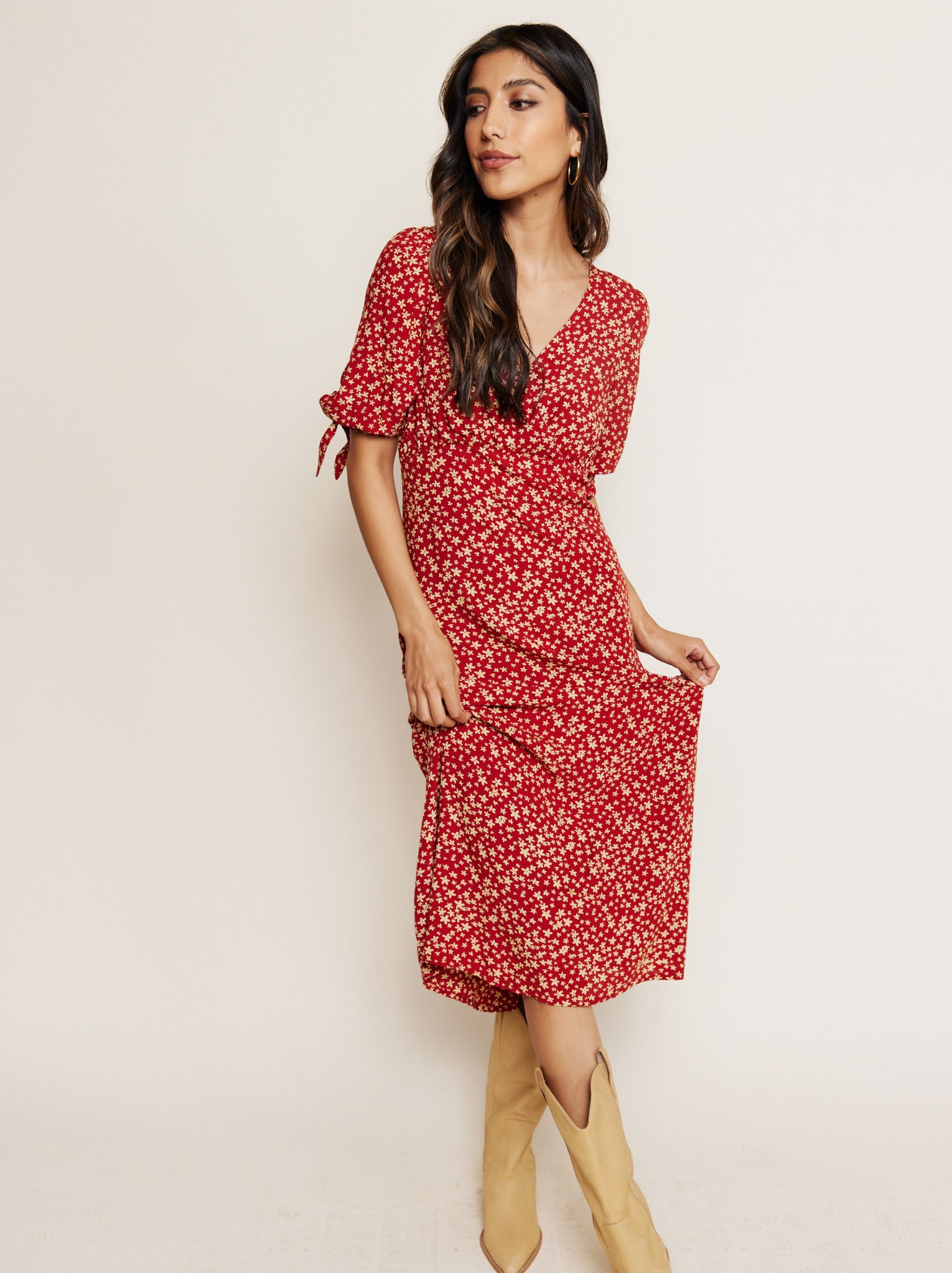 Simone Tie-Sleeve Midi Dress sold by Able