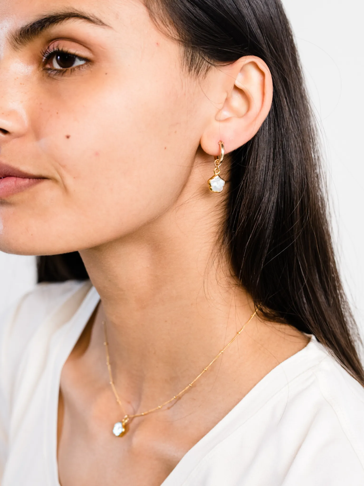 Pearl Flower Huggie Hoops sold by Able product image thumbnail 2