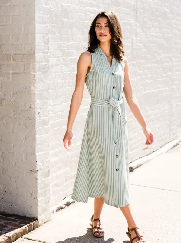 Maddison Button-Front Sleeveless Midi Dress sold by Able