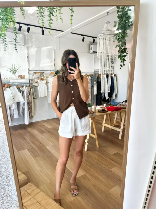 Bronte Linen Shorts White sold by About A Girl