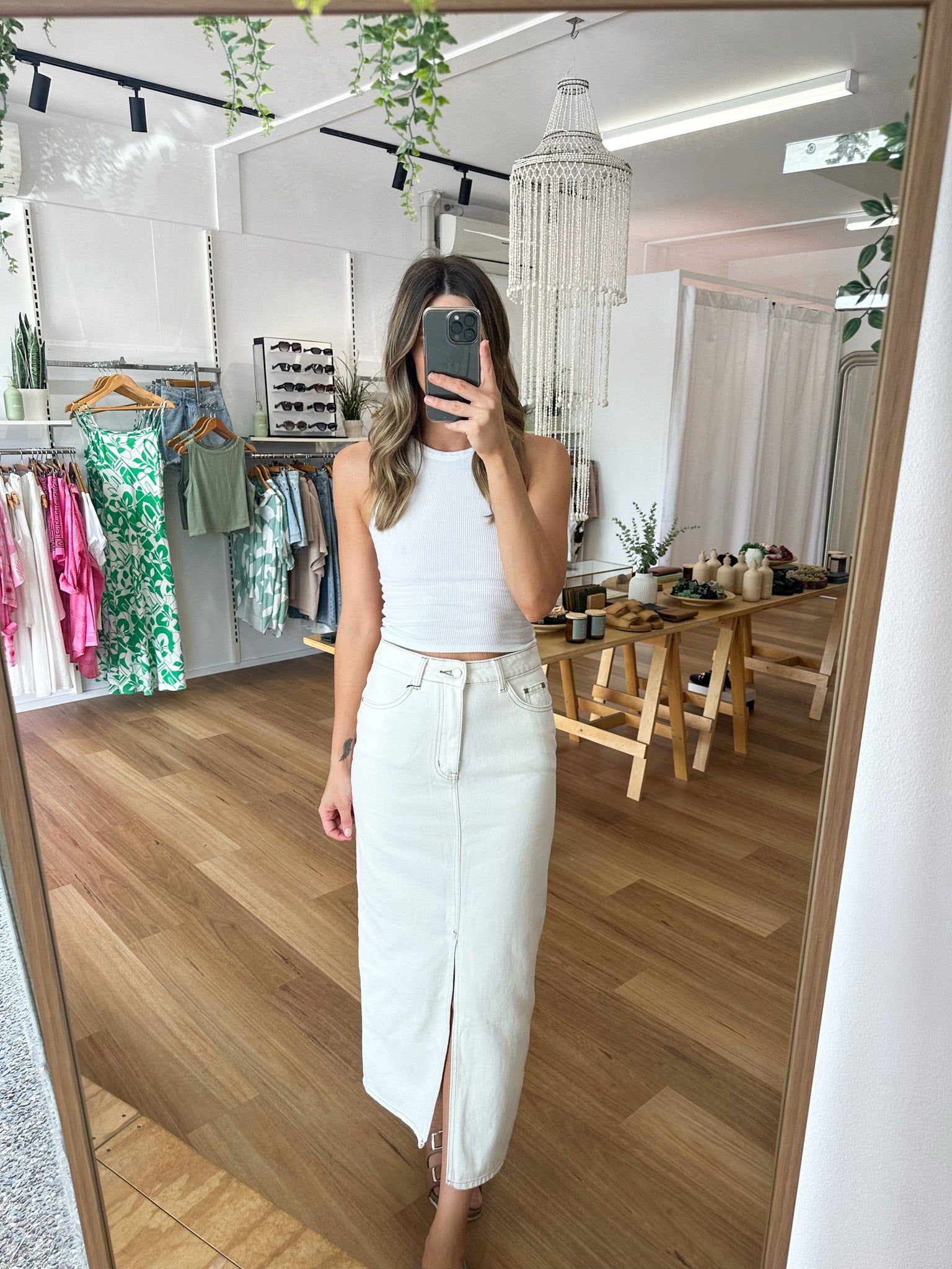 Bodie Denim Skirt White sold by About A Girl