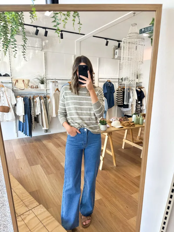 Minnie Top Khaki Stripe sold by About A Girl