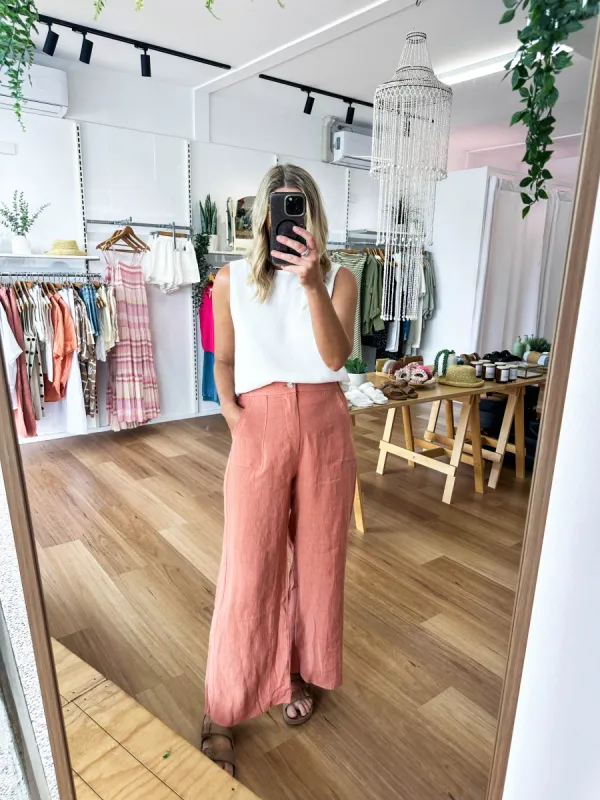 Jude Linen Pants Peach sold by About A Girl