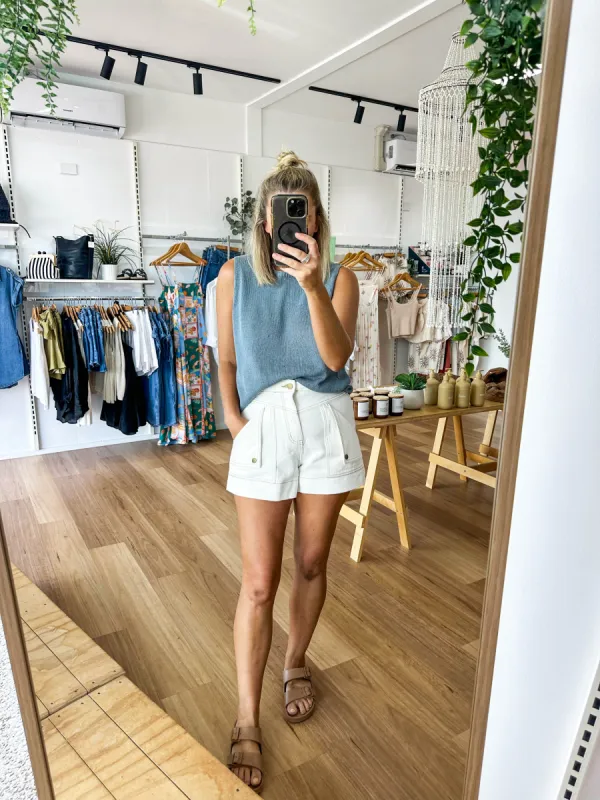 Spring Tank Teal Speckle sold by About A Girl