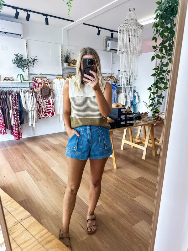 Emma Stripe Tank Khaki sold by About A Girl