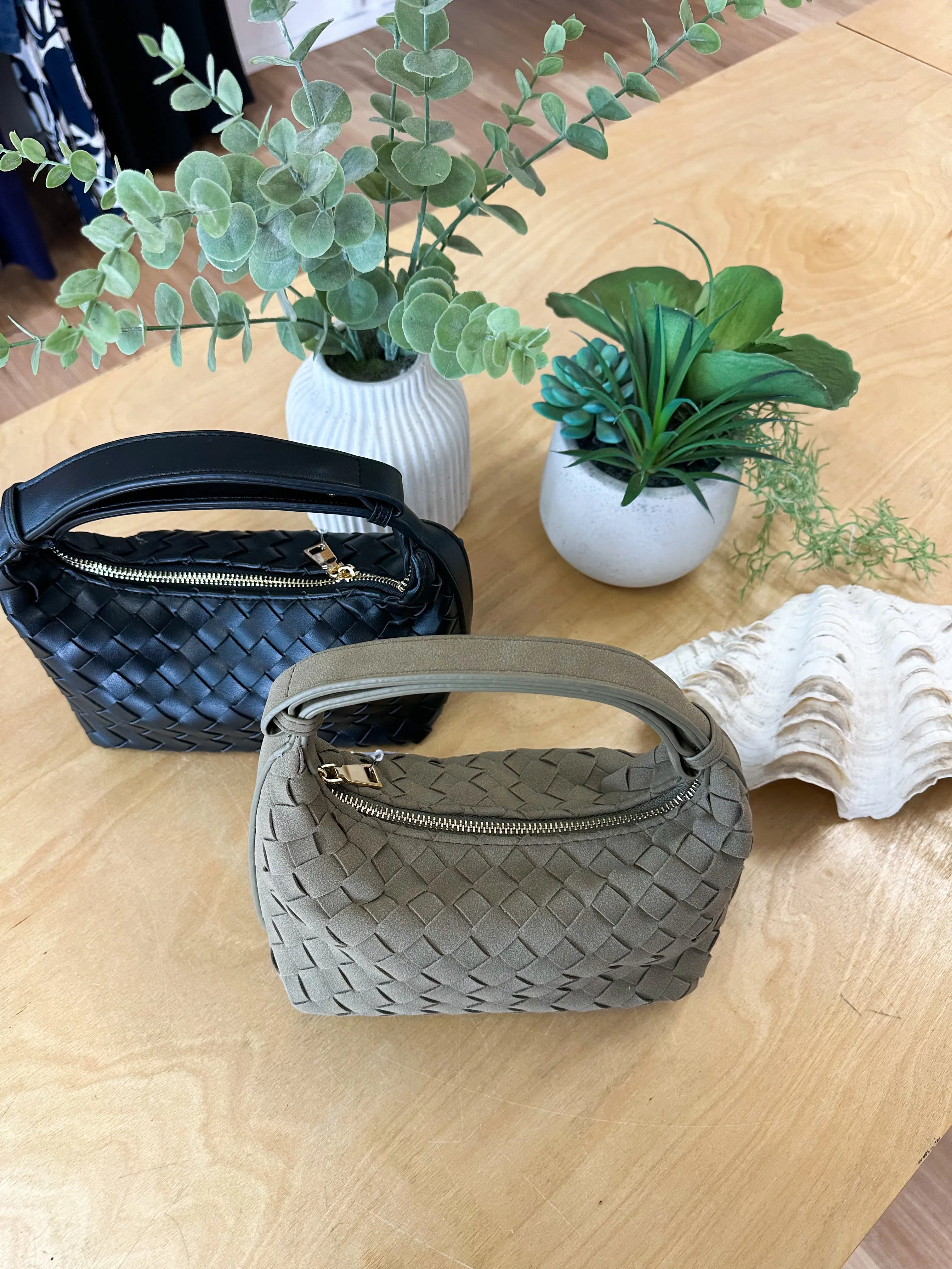 Cleo Woven Handbag Olive sold by About A Girl