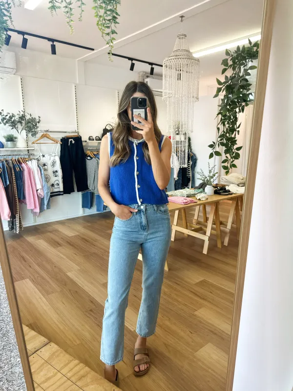 Raya Vest Blue sold by About A Girl