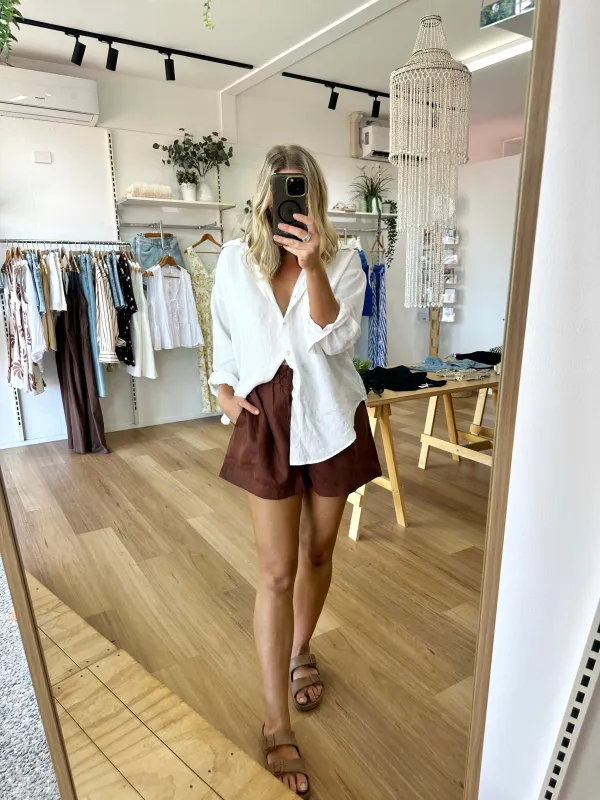 Lola Linen Shorts Brown sold by About A Girl