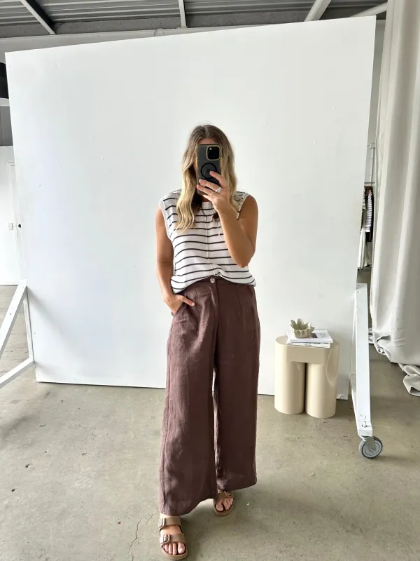 Jude Linen Pants Chocolate made by About A Girl