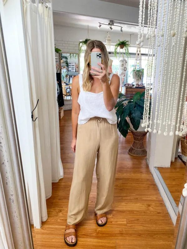 Emma Cupro Pants Oat sold by About A Girl