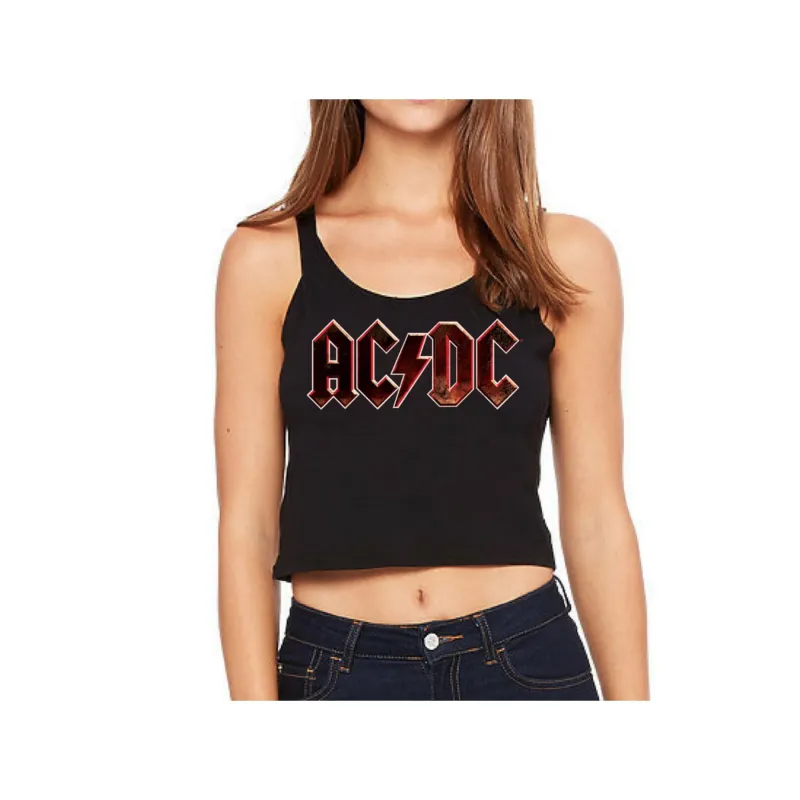 AC/DC Black Grunge Logo Sleeveless Crop Top sold by AC/DC