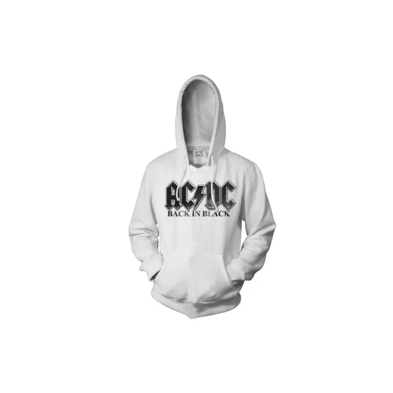 Back in Black Charcoal Logo White Pullover Hoodie sold by AC/DC